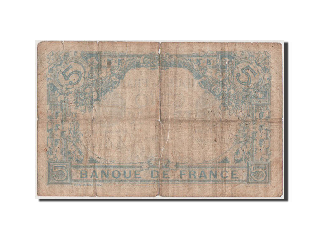 France, 5 Francs, 5 F 1912-1917 ''Bleu'', 1912, KM #70, VG(8-10), N.1287,...
