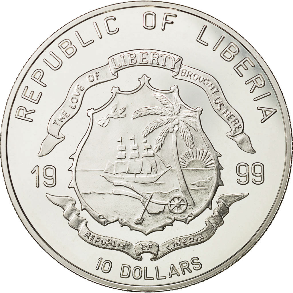 Moneda, Liberia, 10 Dollars, 1999, SC, Plata, KM:468