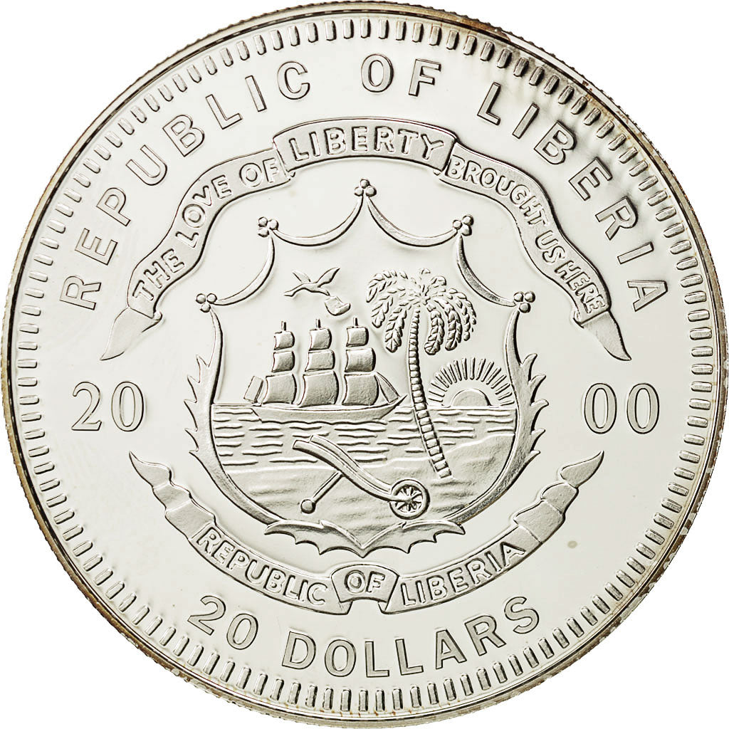Moneta, Liberia, 20 Dollars, 2000, FDC, Argento, KM:640