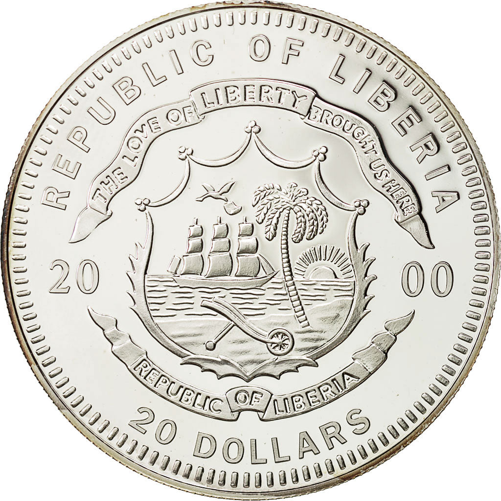 Moneta, Liberia, 20 Dollars, 2000, FDC, Argento, KM:641