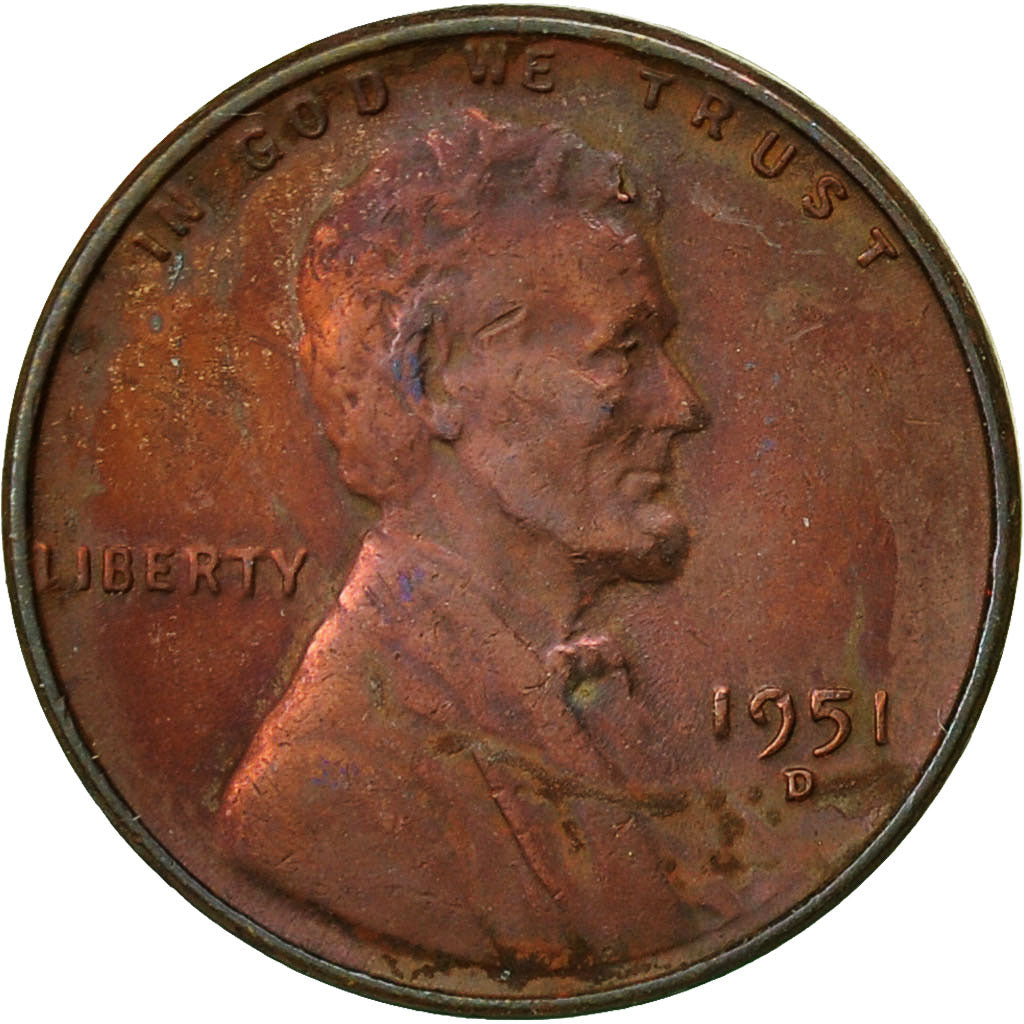 Moneta, Stati Uniti, Lincoln Cent, Cent, 1951, U.S. Mint, Denver, BB, Ottone
