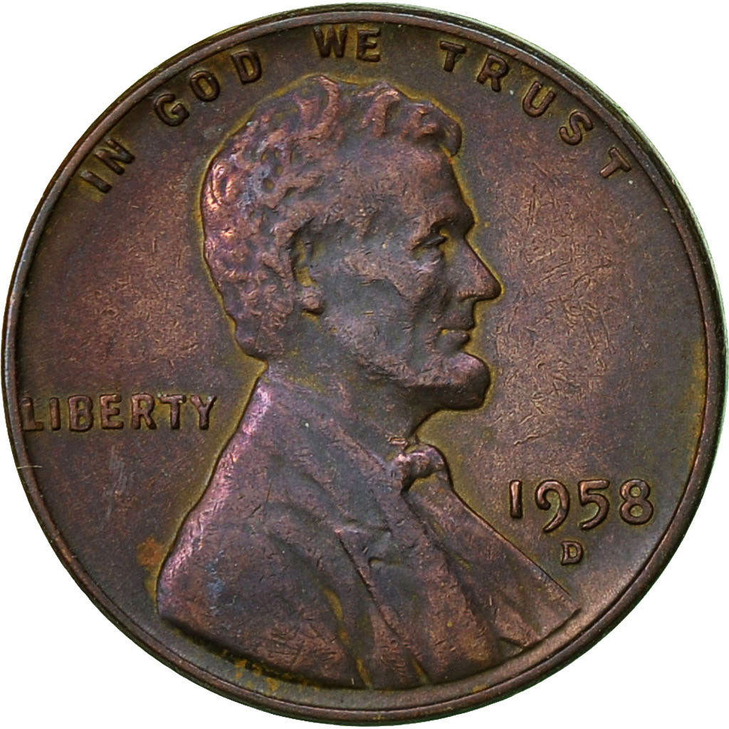 Moneta, Stati Uniti, Lincoln Cent, Cent, 1958, U.S. Mint, Denver, BB, Ottone