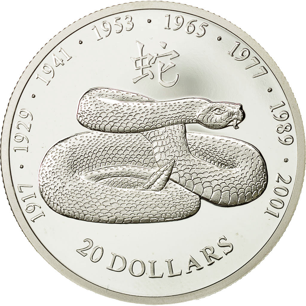 Münze, Liberia, 20 Dollars, 2001, STGL, Silber
