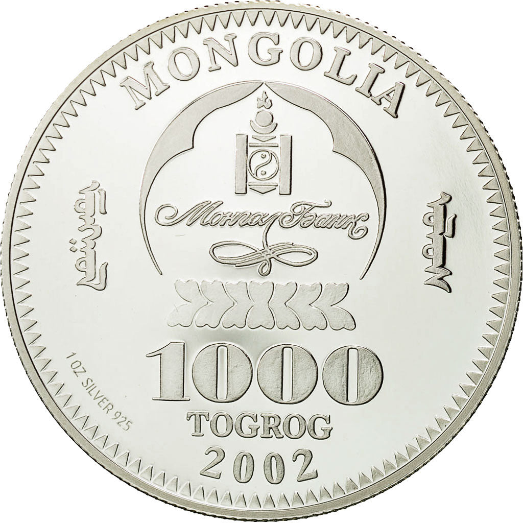 Moneda, Mongolia, 1000 Tugrik, 2002, FDC, Plata, KM:199