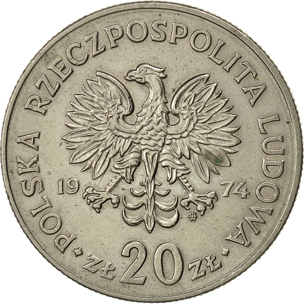 Poland, 20 Zlotych, 1974, Warsaw, AU(50-53), Copper-nickel, KM:67