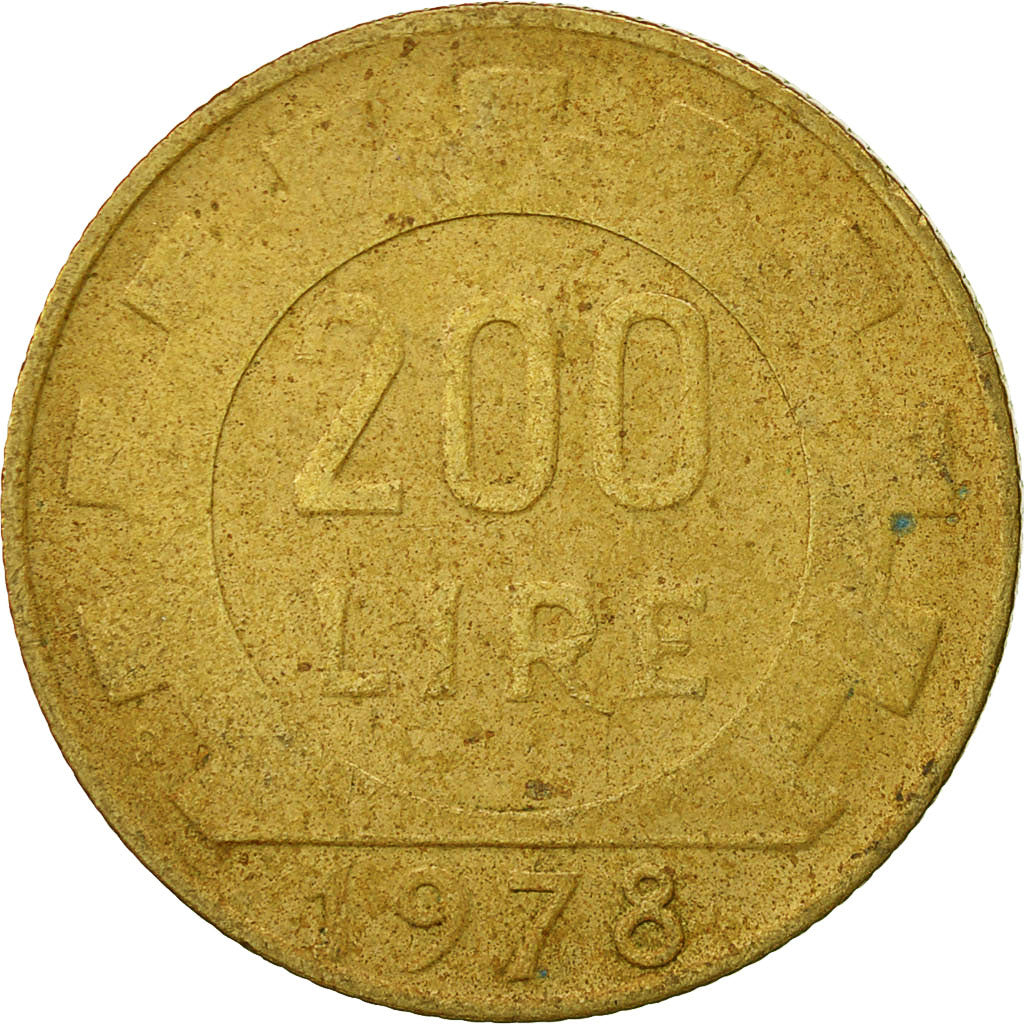 Italy, 200 Lire, 1978, Rome, VF(30-35), Aluminum-Bronze, KM:105