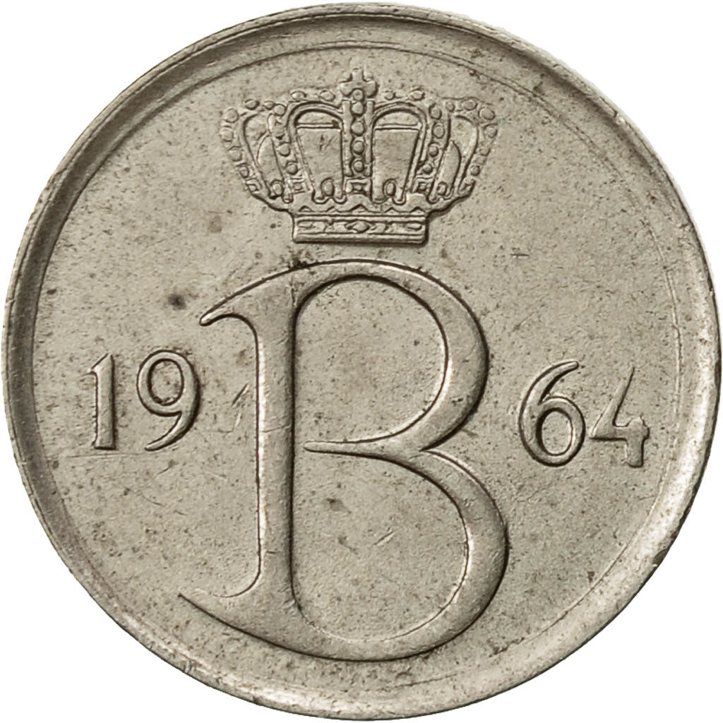 Belgio, 25 Centimes, 1964, Brussels, BB, Rame-nichel, KM:153.1