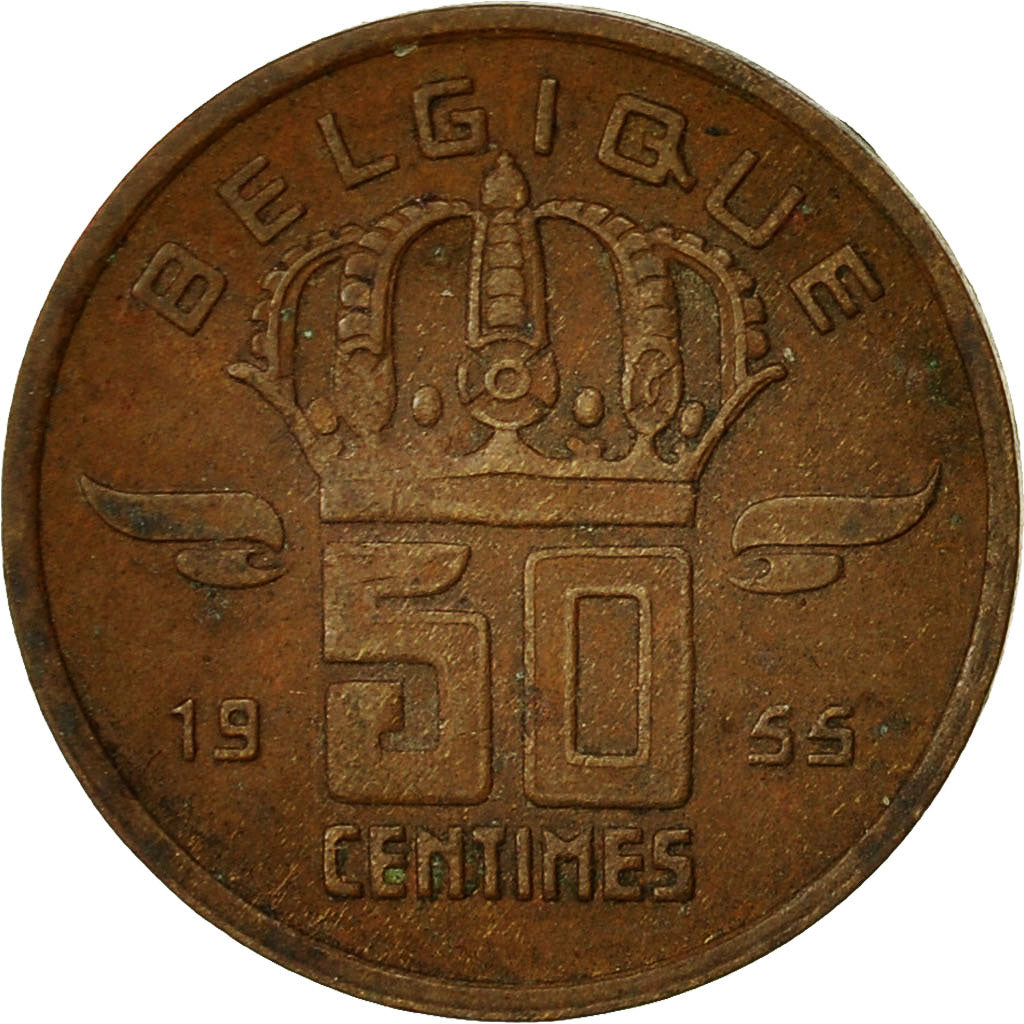 Belgio, 50 Centimes, 1955, BB, Bronzo, KM:144