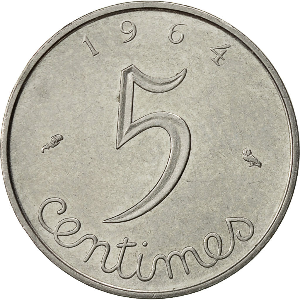France, Épi, 5 Centimes, 1964, Paris, AU(50-53), Stainless Steel, KM:927