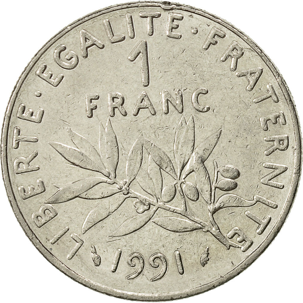 Moneta, Francja, Semeuse, Franc, 1991, Paris, EF(40-45), Nikiel, KM:925.1