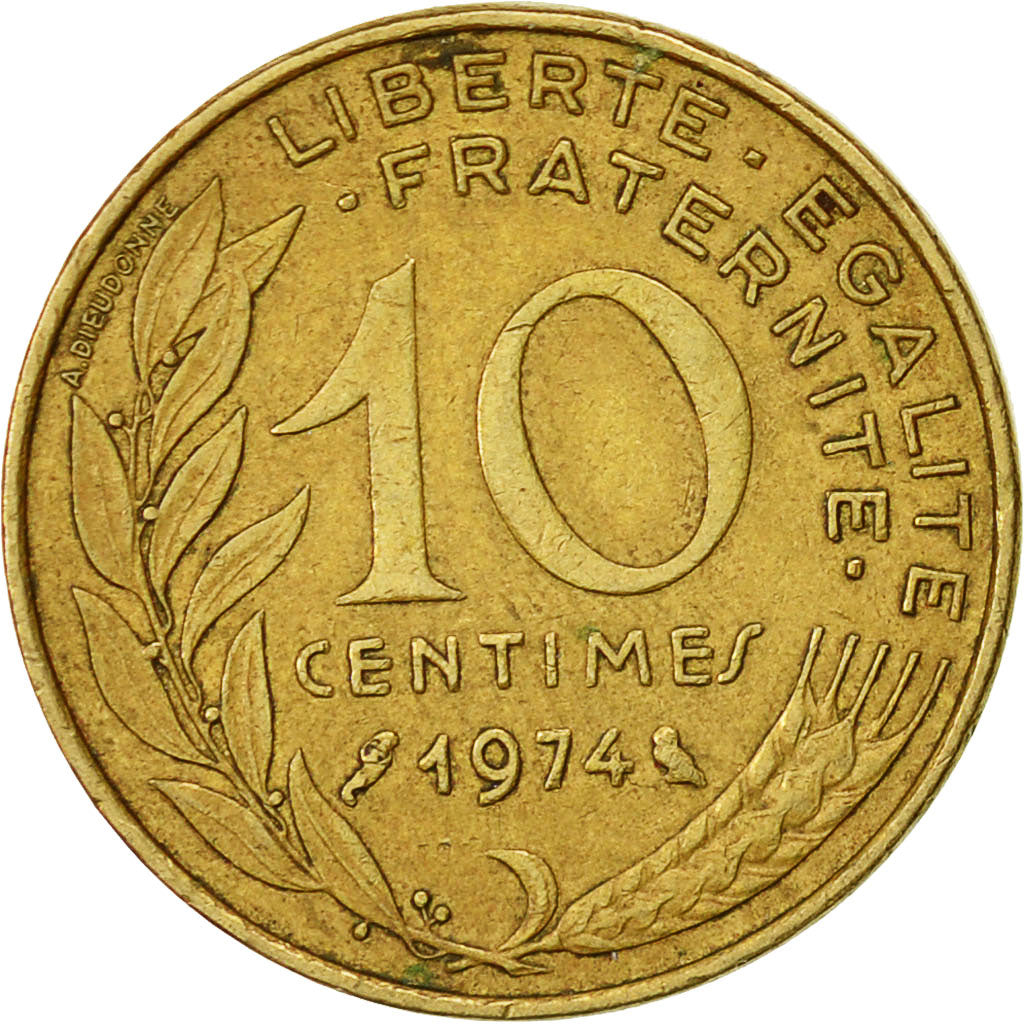 Francia, Marianne, 10 Centimes, 1974, Paris, BB, Alluminio-bronzo, KM:929
