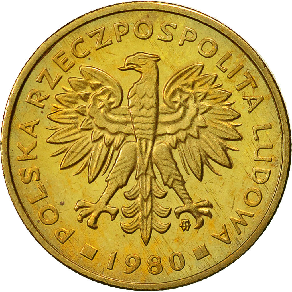 Poland, 2 Zlote, 1980, Warsaw, MS(60-62), Brass, KM:80.1