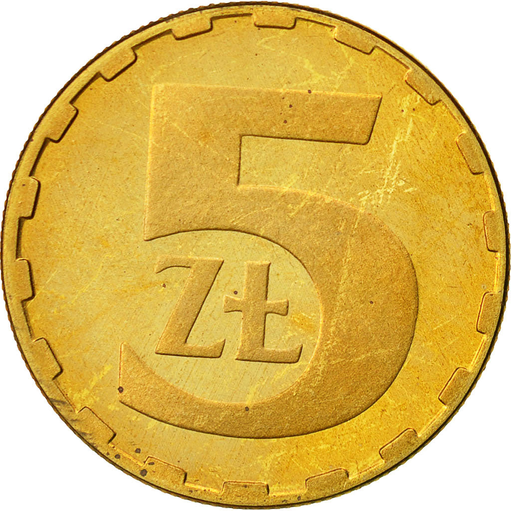 Poland, 5 Zlotych, 1986, Warsaw, MS(60-62), Brass, KM:81.2
