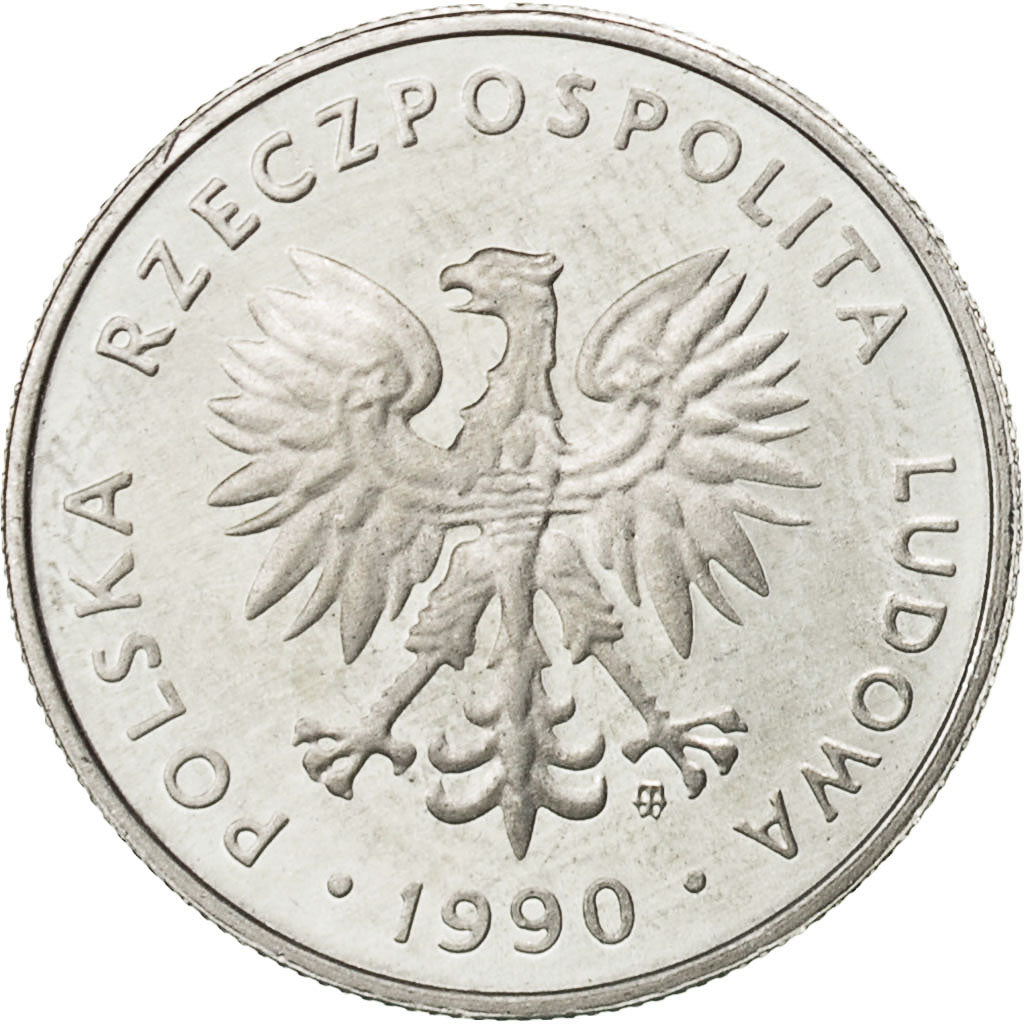 Poland, 5 Zlotych, 1990, Warsaw, MS(60-62), Aluminum, KM:81.3