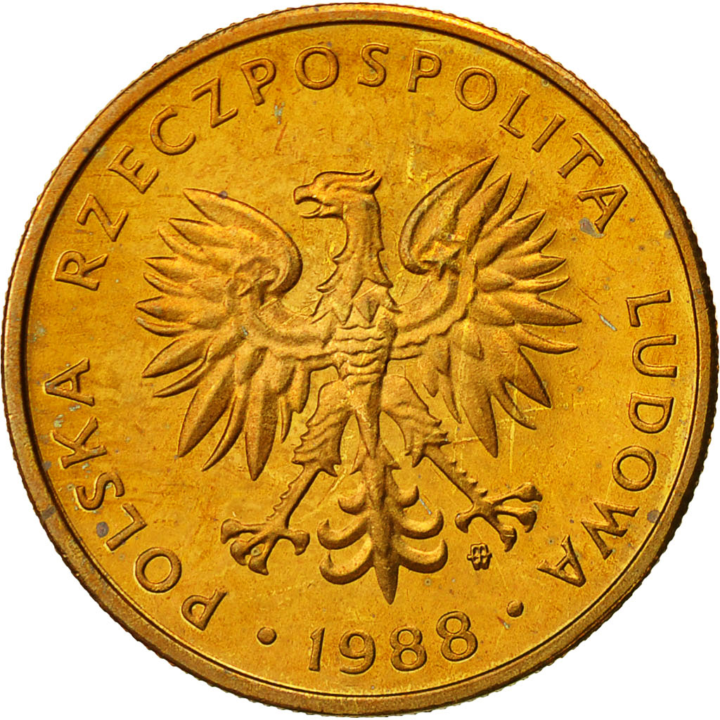 Pologne, 5 Zlotych, 1988, Warsaw, SUP+, Laiton, KM:81.2
