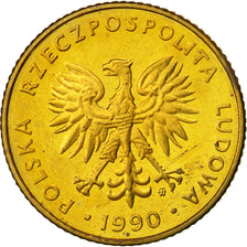 Poland, 10 Zlotych, 1990, Warsaw, MS(60-62), Brass, KM:152.2