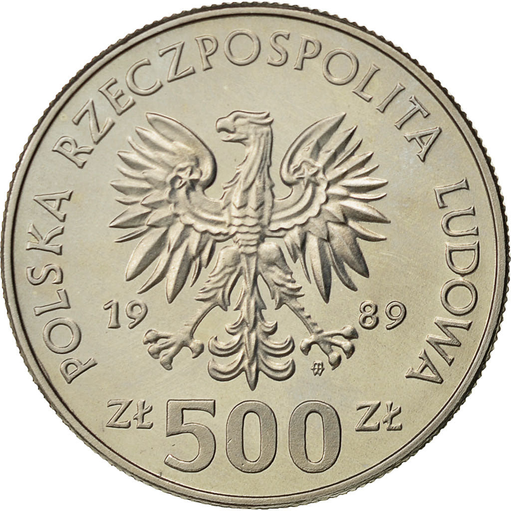 Poland, 500 Zlotych, 1989, Warsaw, MS(63), Copper-nickel, KM:185