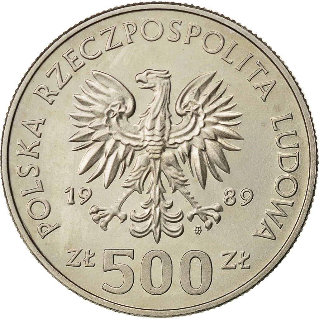 Poland, 500 Zlotych, 1989, Warsaw, MS(63), Copper-nickel, KM:185