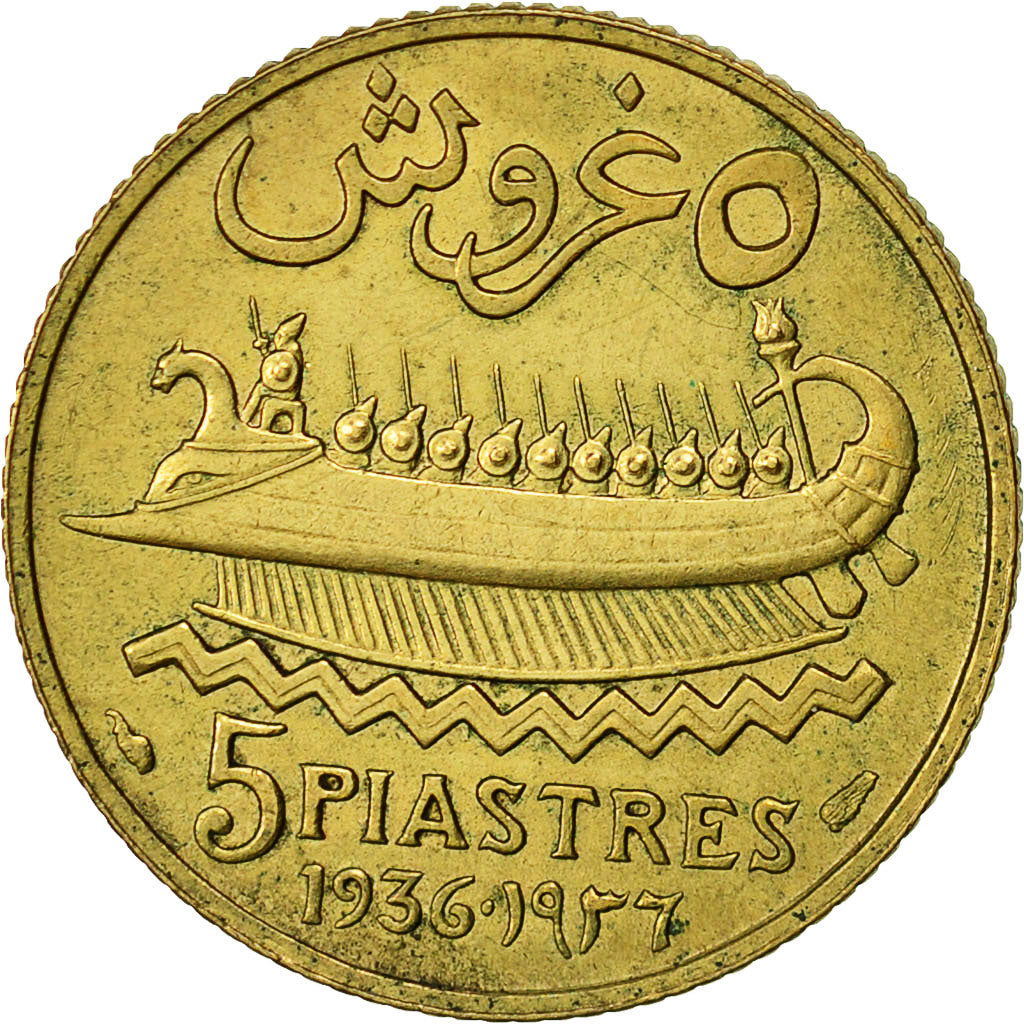 Libano, 5 Piastres, 1936, Paris, BB+, Alluminio-bronzo, KM:5.2