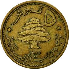 Libano, 5 Piastres, 1955, BB, Alluminio-bronzo, KM:21