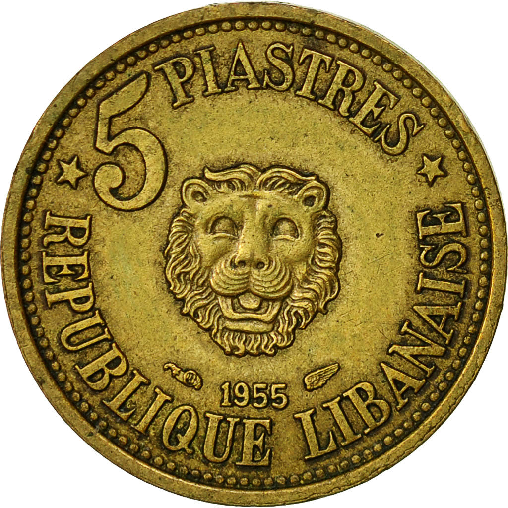 Libano, 5 Piastres, 1955, BB, Alluminio-bronzo, KM:21