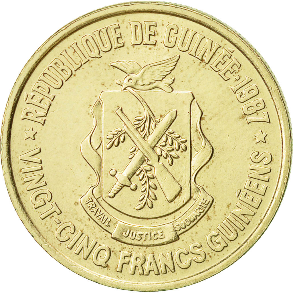 Guinea, 25 Francs, 1987, VZ, Messing, KM:60