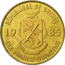 Guinea, 10 Francs, 1985, SPL-, Acciaio ricoperto in ottone, KM:52