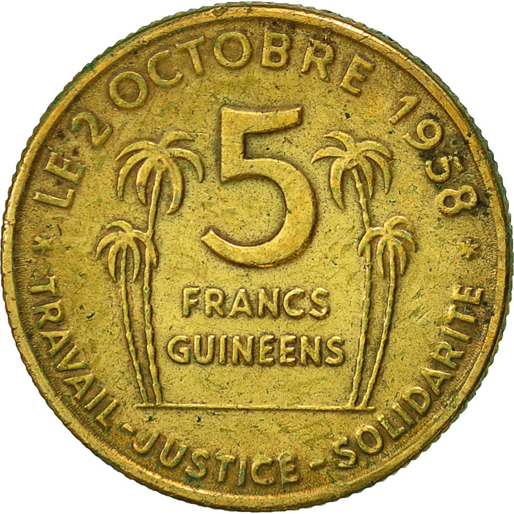 Guinea, 5 Francs, 1959, SS, Aluminum-Bronze, KM:1