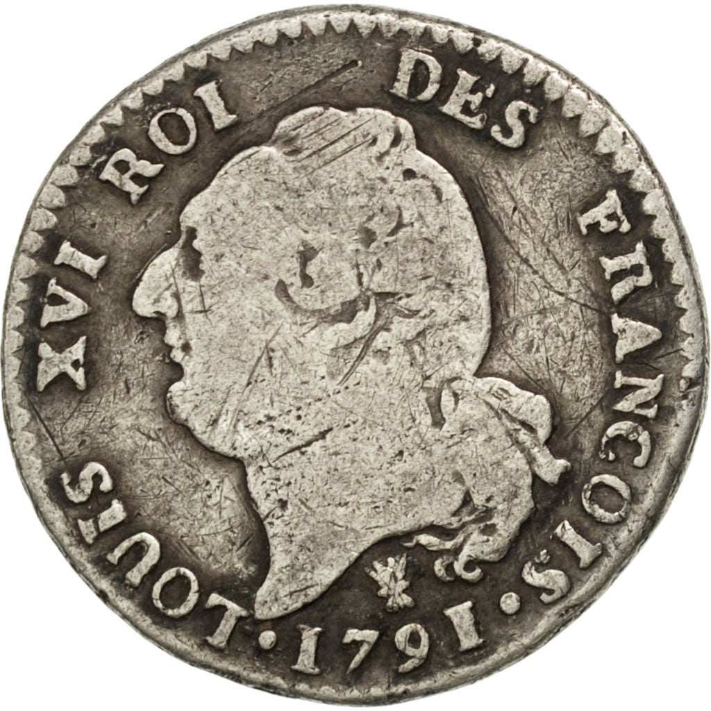 FRANCE, 15 sols françois, 15 Sols, 1/8 ECU, 1791, Limoges, KM #604.5, VF(30-35),