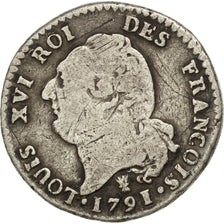 FRANCE, 15 sols françois, 15 Sols, 1/8 ECU, 1791, Limoges, KM #604.5, VF(30-35),