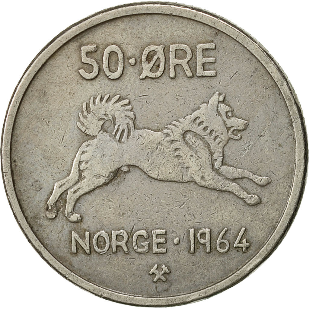 Norvegia, Olav V, 50 Öre, 1964, BB, Rame-nichel, KM:408