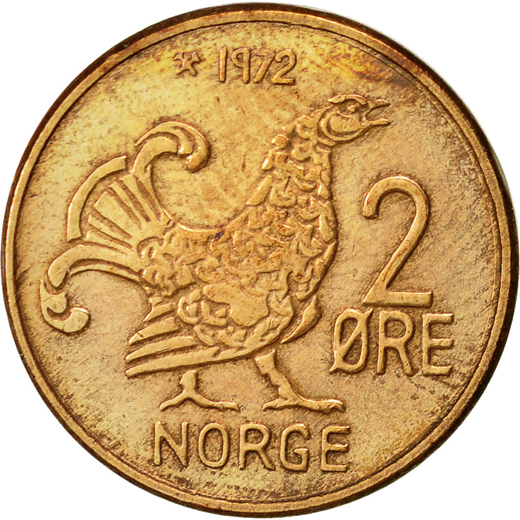 Norvegia, Olav V, 2 Öre, 1972, BB, Bronzo, KM:410
