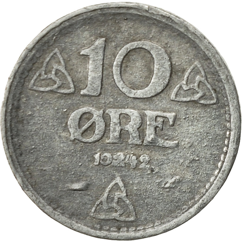 Norway, Haakon VII, 10 Öre, 1942, VF(30-35), Zinc, KM:389