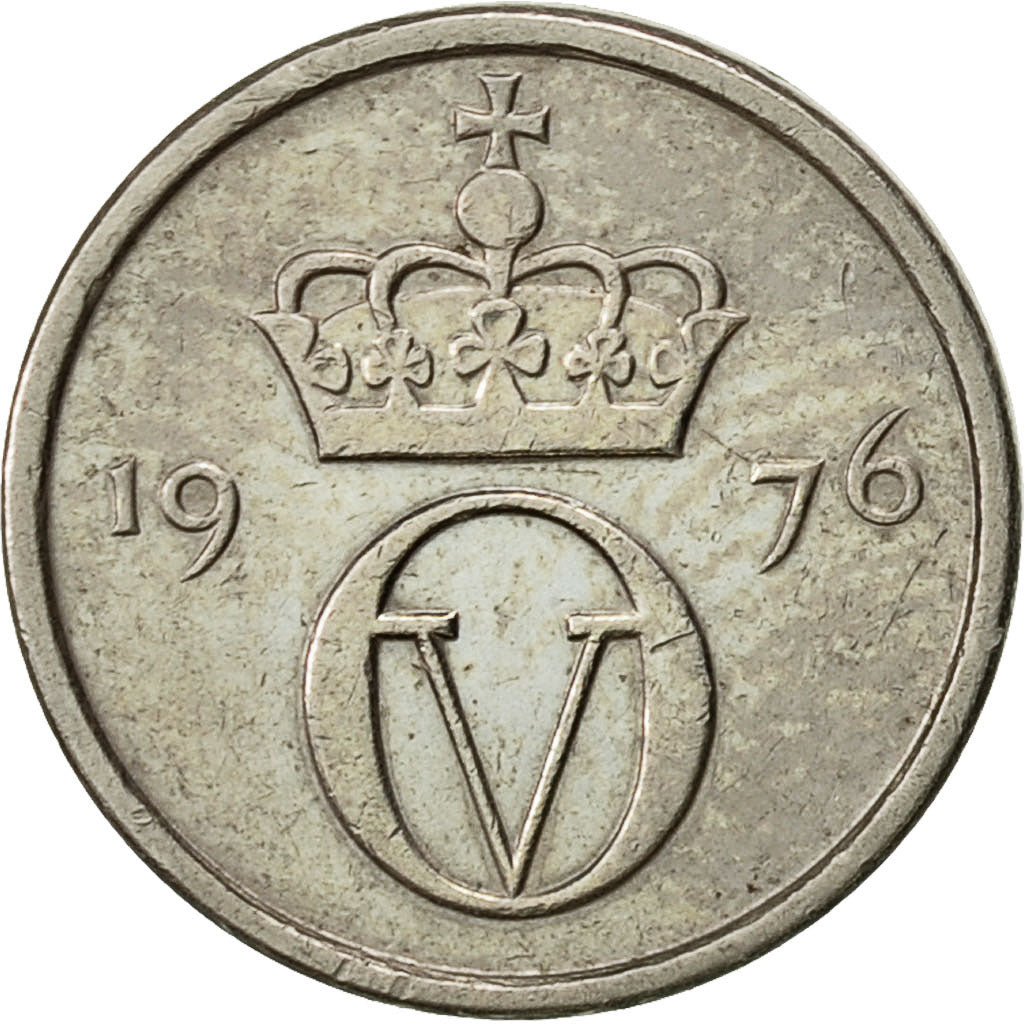 Norvegia, Olav V, 10 Öre, 1976, BB, Rame-nichel, KM:416