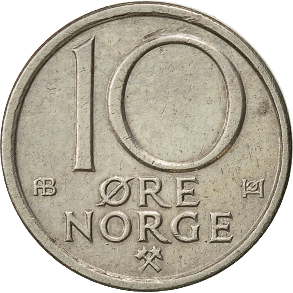 Norvegia, Olav V, 10 Öre, 1976, BB, Rame-nichel, KM:416