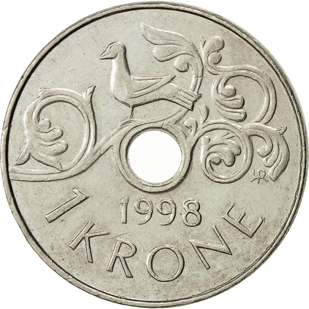 Norvegia, Harald V, Krone, 1998, BB+, Rame-nichel, KM:462
