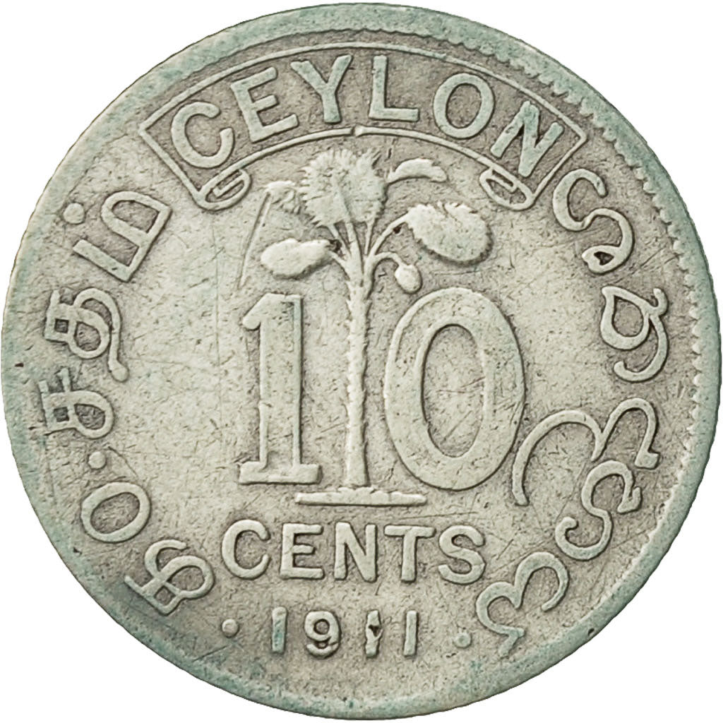 Ceylon, George V, 10 Cents, 1911, VF(20-25), Silver, KM:104