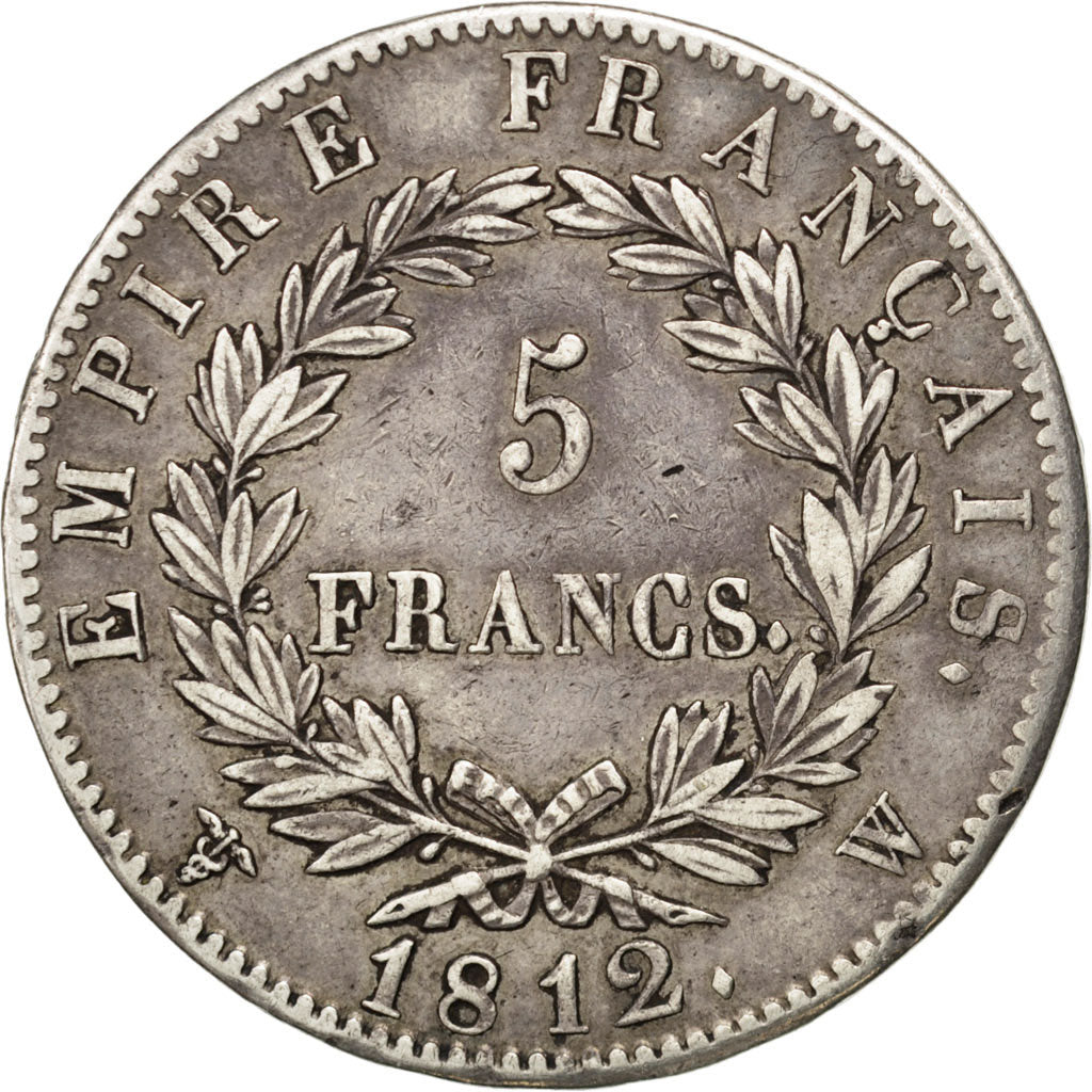 FRANCE, Napoléon I, 5 Francs, 1812, Lille, KM #694.16, AU(50-53), Silver, Gadour