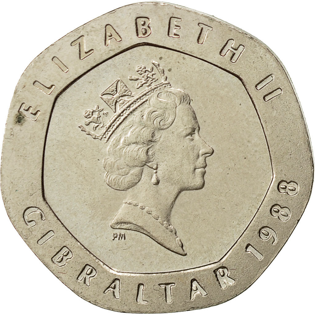Gibraltar, Elizabeth II, 20 Pence, 1988, VZ, Copper-nickel, KM:16