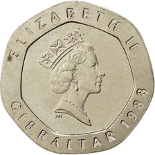 Gibraltar, Elizabeth II, 20 Pence, 1988, VZ, Copper-nickel, KM:16