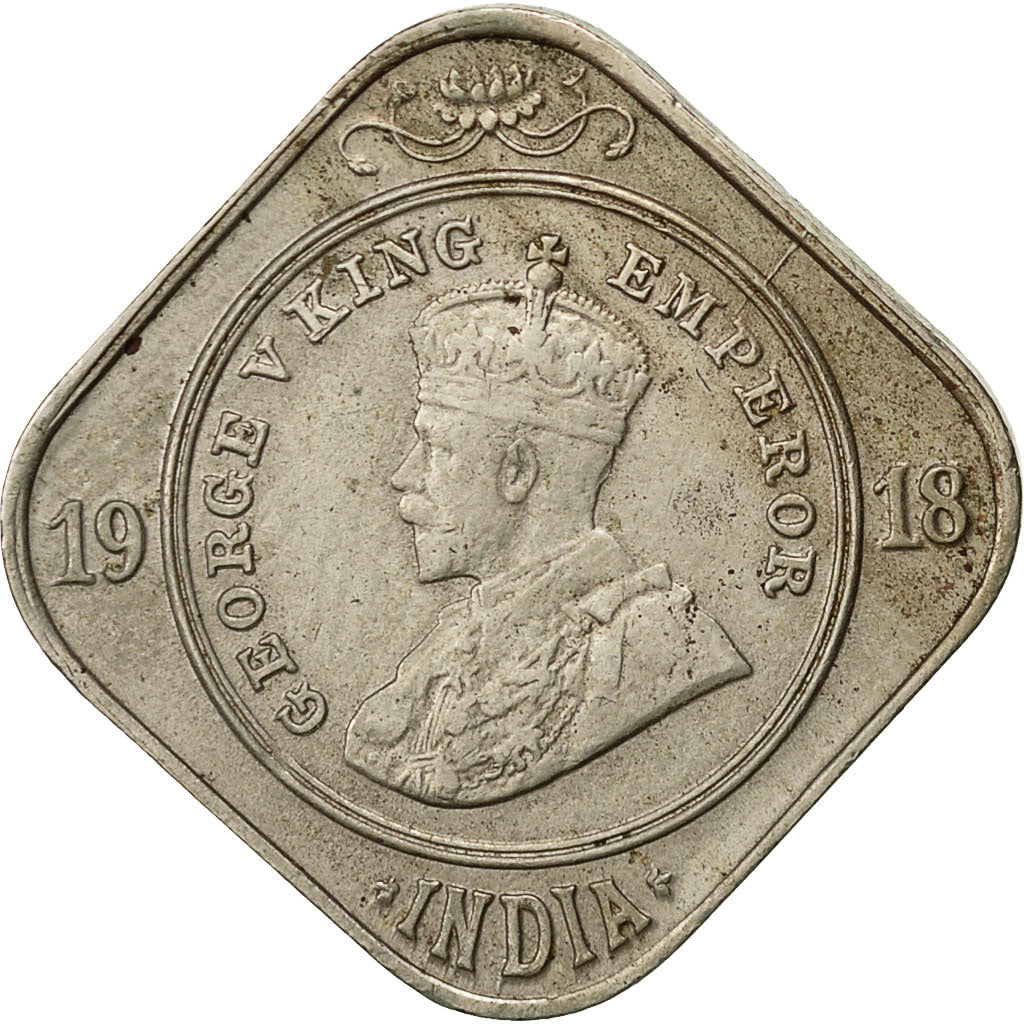 INDIA-BRITISH, George V, 2 Annas, 1918, SS, Copper-nickel, KM:516