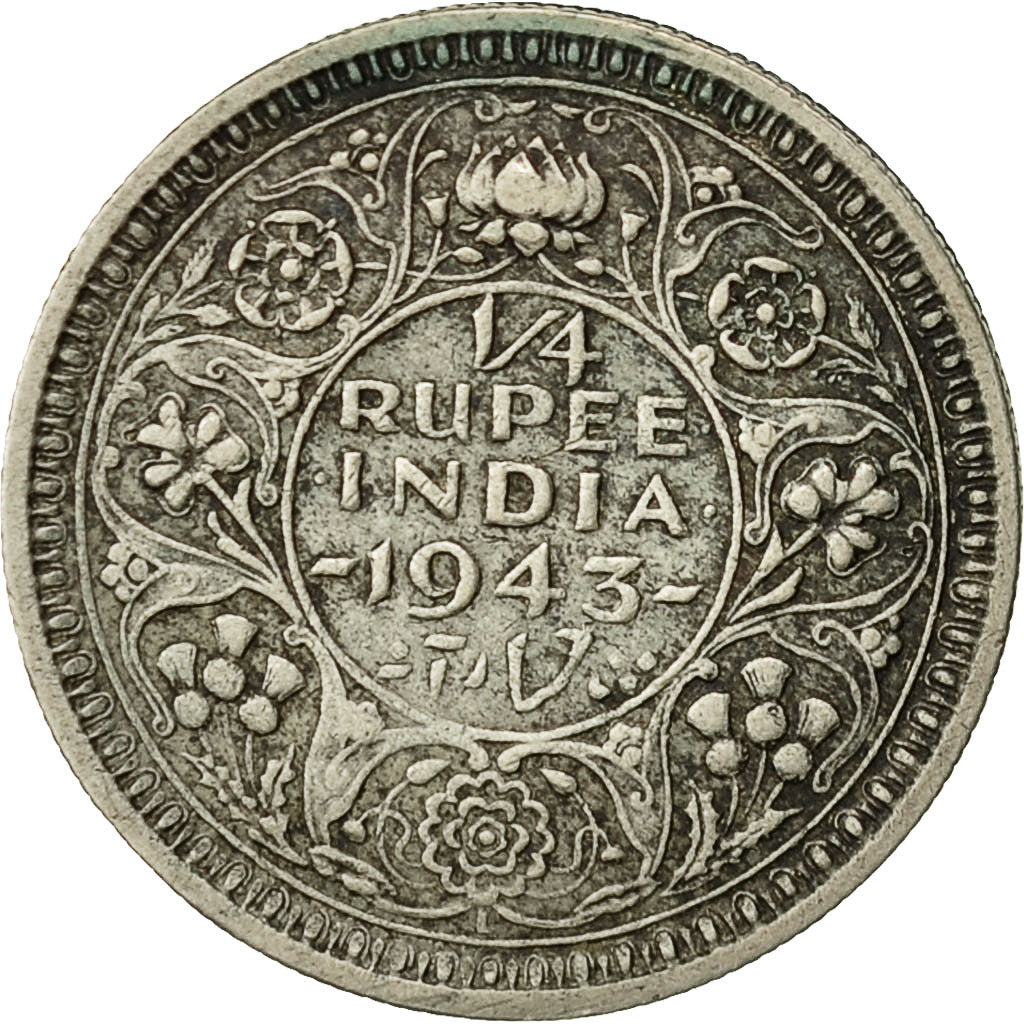 INDIA-BRITISH, George VI, 1/4 Rupee, 1943, SS, Silber, KM:546