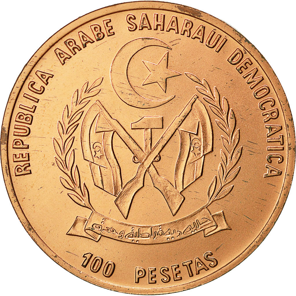 SAHARAWI ARAB DEMOCRATIC REPUBLIC, 100 Pesetas, 1993, VZ+, Kupfer, KM:19