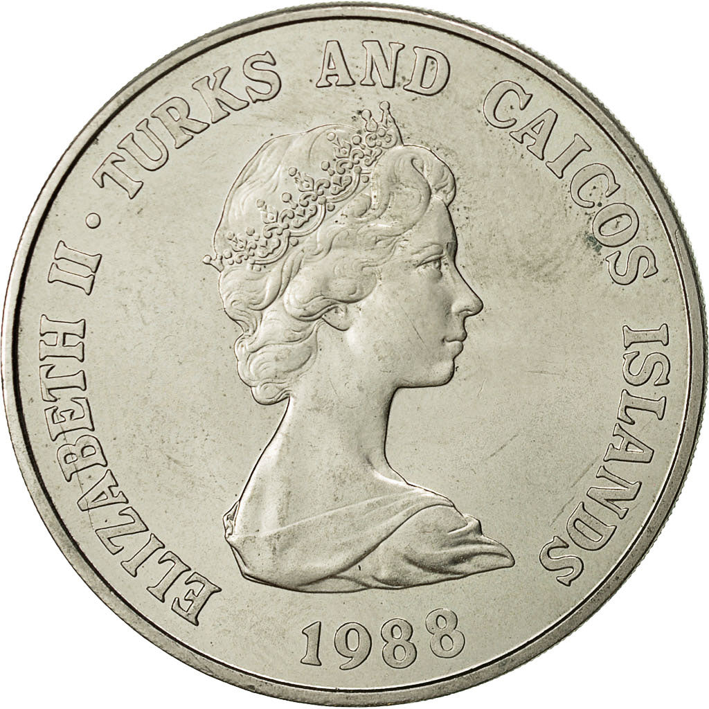 Turks e Caicos, Elizabeth II, Crown, 1988, SPL, Rame-nichel, KM:64