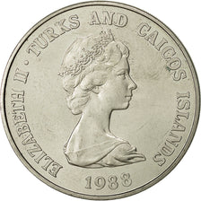 TURKS & CAICOS ISLANDS, Elizabeth II, Crown, 1988, VZ+, Copper-nickel, KM:64