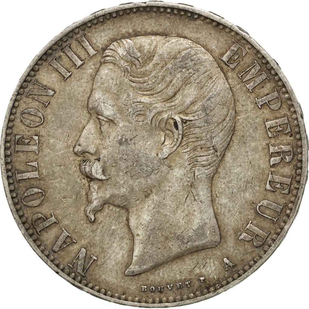 FRANCE, Napoléon III, 5 Francs, 1855, Paris, KM #782.1, AU(50-53), Silver, G...