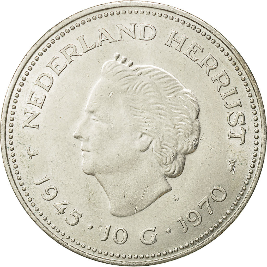 Paesi Bassi, Juliana, 10 Gulden, 1970, SPL-, Argento, KM:195