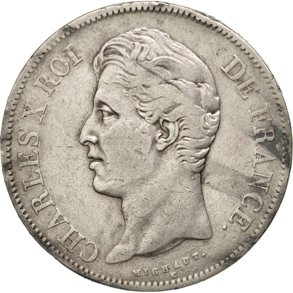 FRANCE, Charles X, 5 Francs, 1827, Lille, KM #728.13, VF(30-35), Silver,...