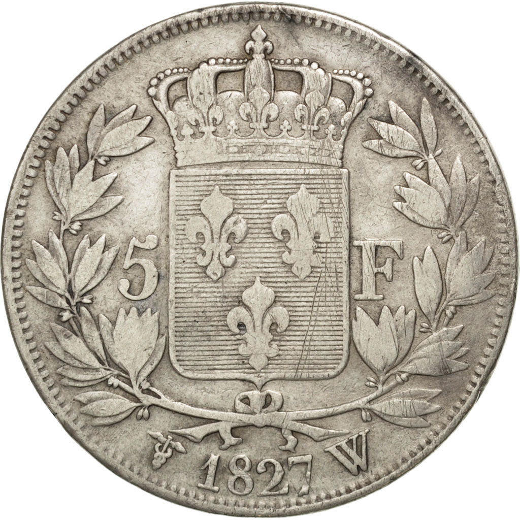 FRANCE, Charles X, 5 Francs, 1827, Lille, KM #728.13, VF(30-35), Silver,...