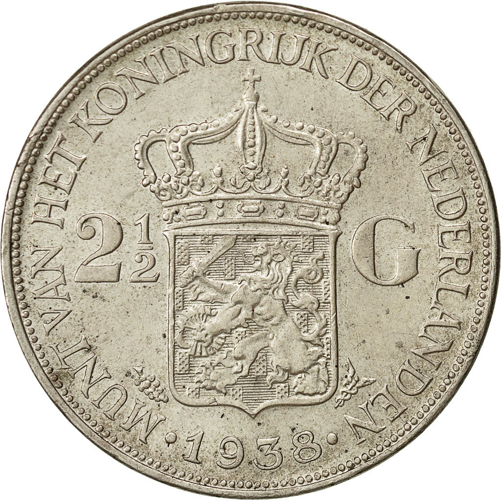 Niederlande, Wilhelmina I, 2-1/2 Gulden, 1938, VZ, Silber, KM:165